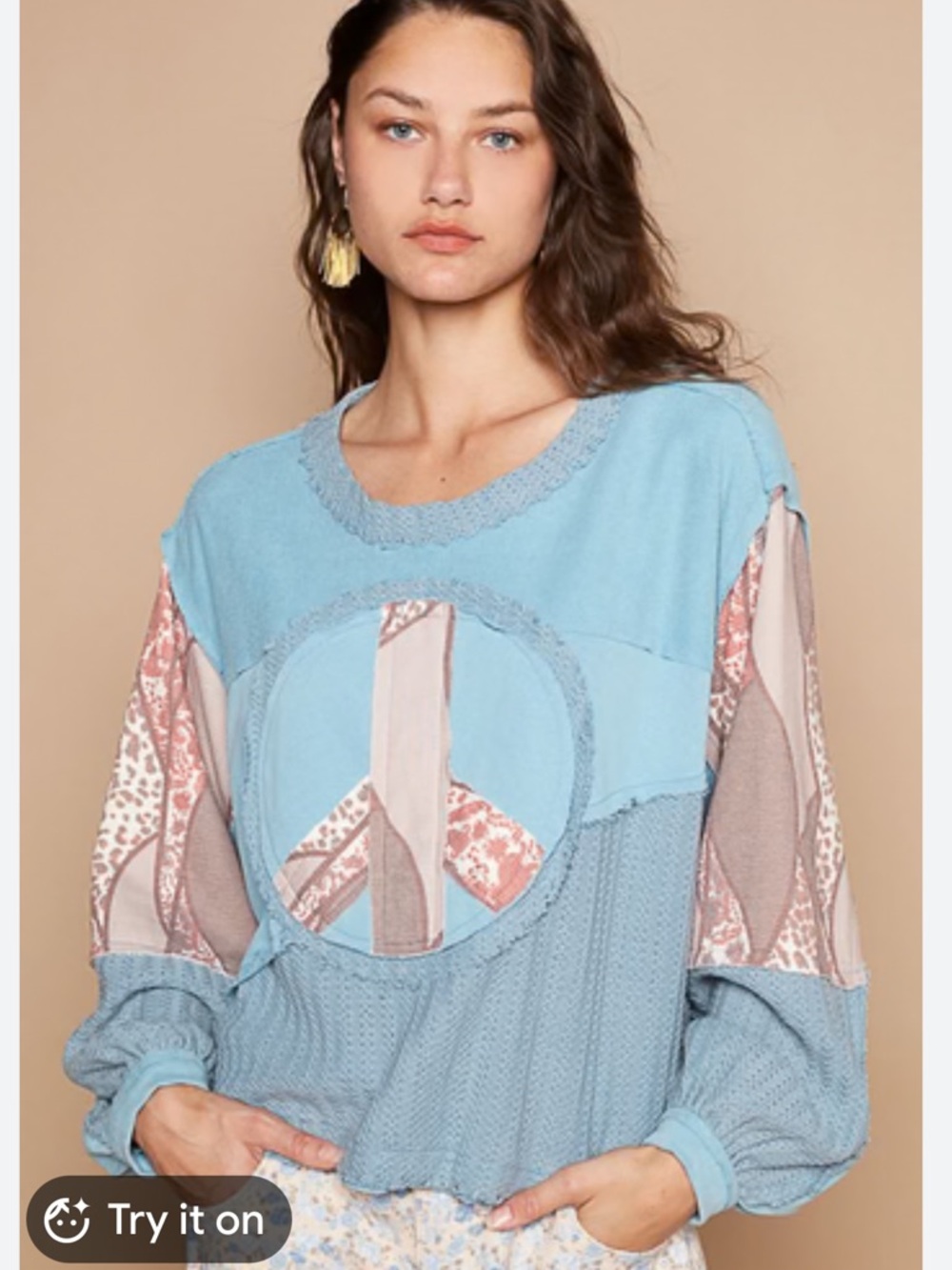L867. New POL Long Sleeve Peace Emblem Top  cotton